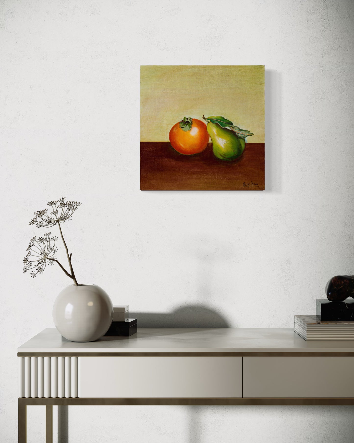 "Persimmon and Pear – A Still Life" Original Painting