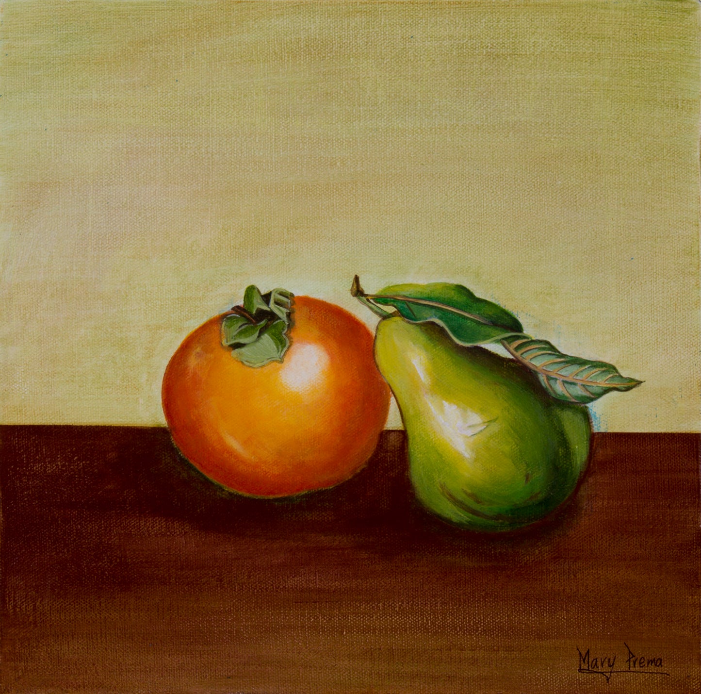 "Persimmon and Pear – A Still Life" Original Painting