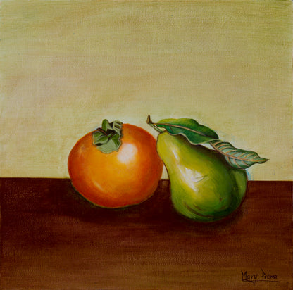 "Persimmon and Pear – A Still Life" Original Painting